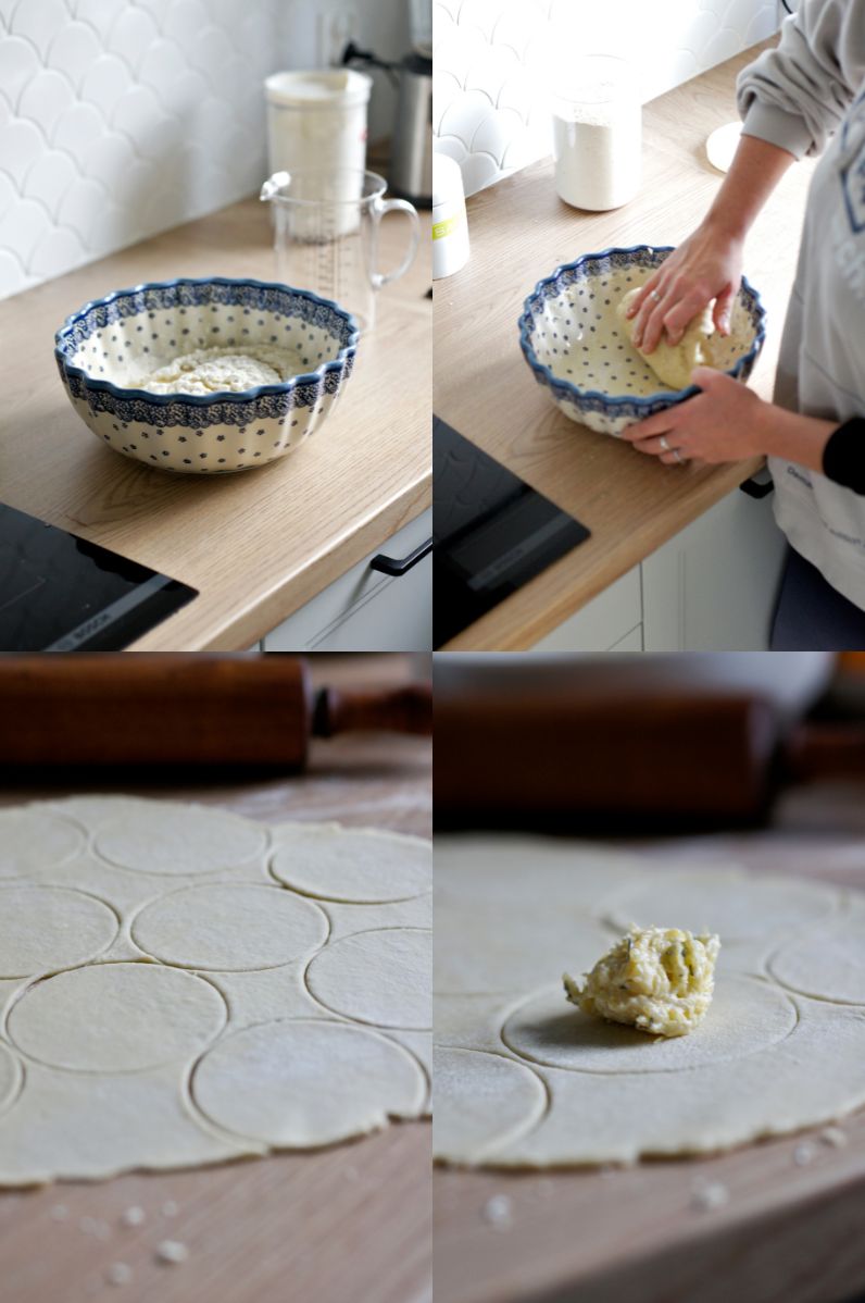 Pierogi z farszem z dyni makaronowej i ricotty, podane z sosem szpinakowo-kokosowym