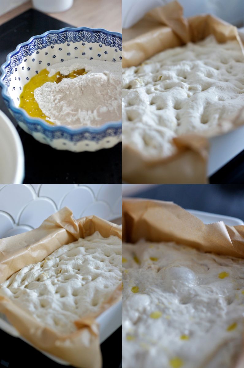 Focaccia z pieczonymi pomidorkami koktajlowymi i cebulą