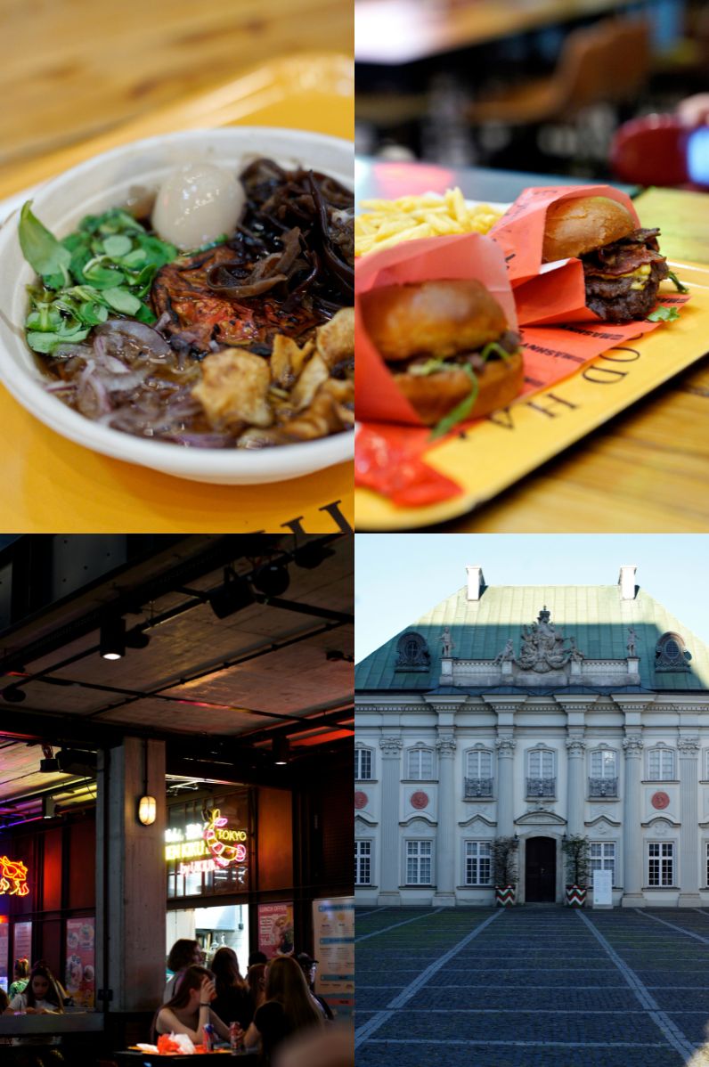 Gdzie zjeść w Warszawie? Food Hall: 1. Ramen | 2. Burgery | 3. Widok na halę | 4. Warszawa