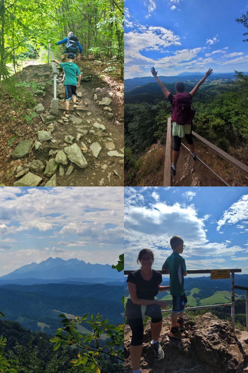 Wejście na Wysoką: 1 Strome podejście za Jaworem | 2 Punkt widokowy pod Wysoką | 3. Widok na Tatry | 4 Wysoka